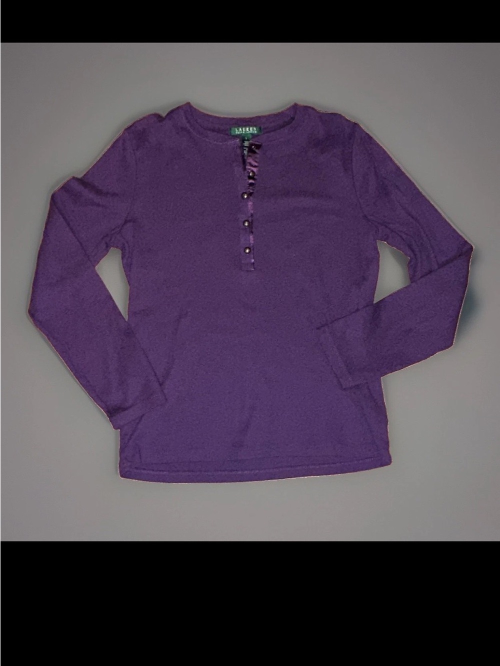 Lauren Ralph Lauren Women’s L Purple Solid Knit 100% Cotton Button Henley Top